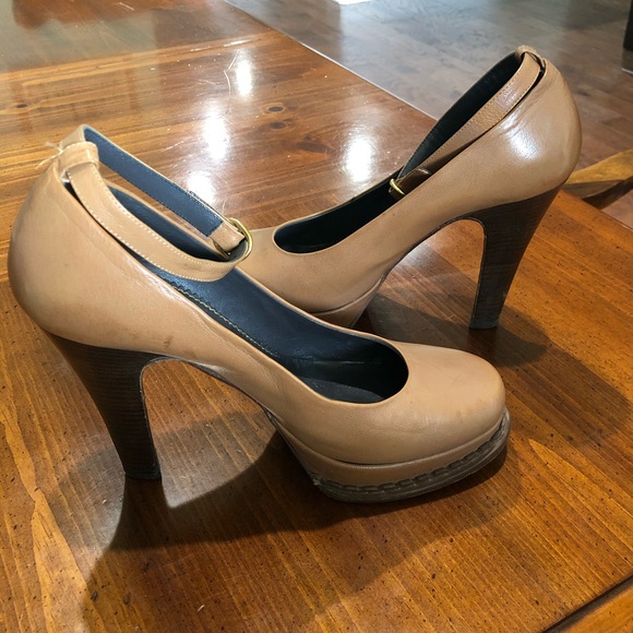 Yves Saint Laurent Brown Leather Heels w/ Strap - Picture 6 of 16